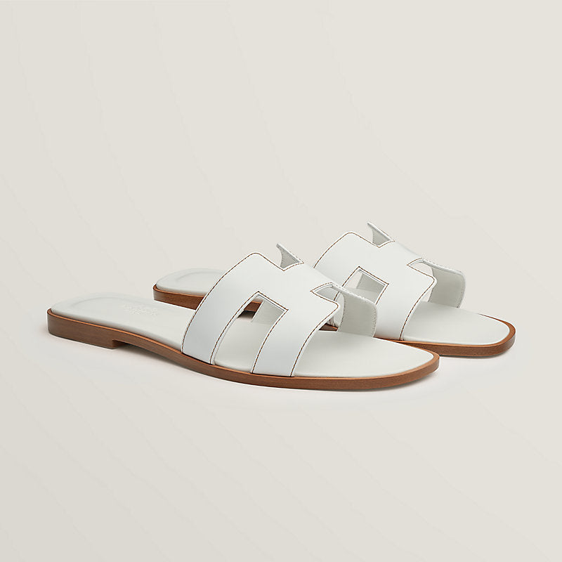 Luxury Leather Slide Sandals - Signature Geometric Detail