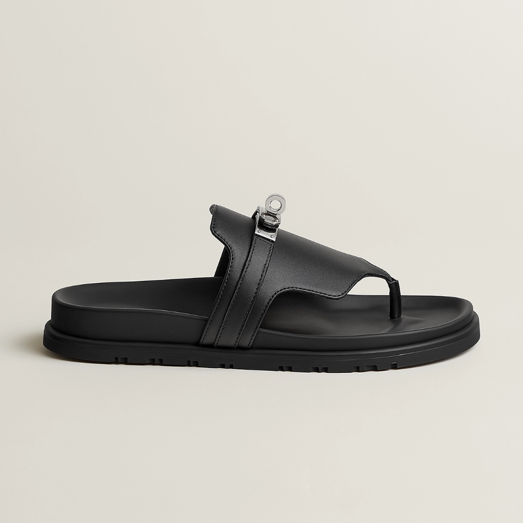 Iconic H Black leather Sandal