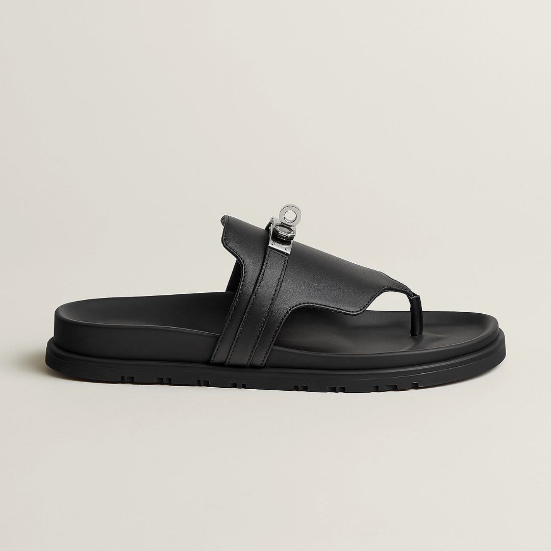 Iconic H Black leather Sandal