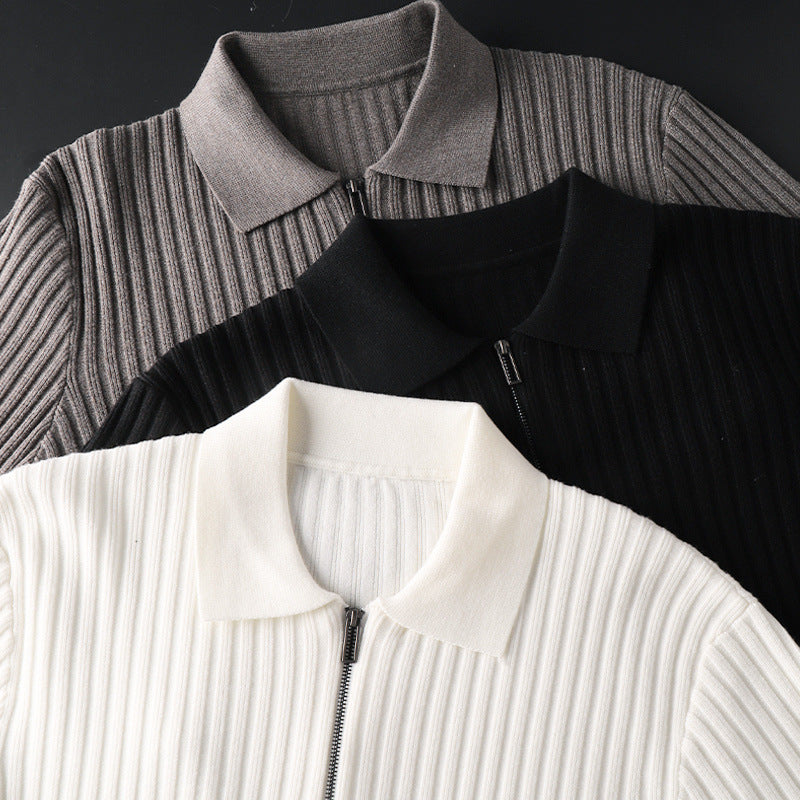 Tricot zippé côtelé uni Automne