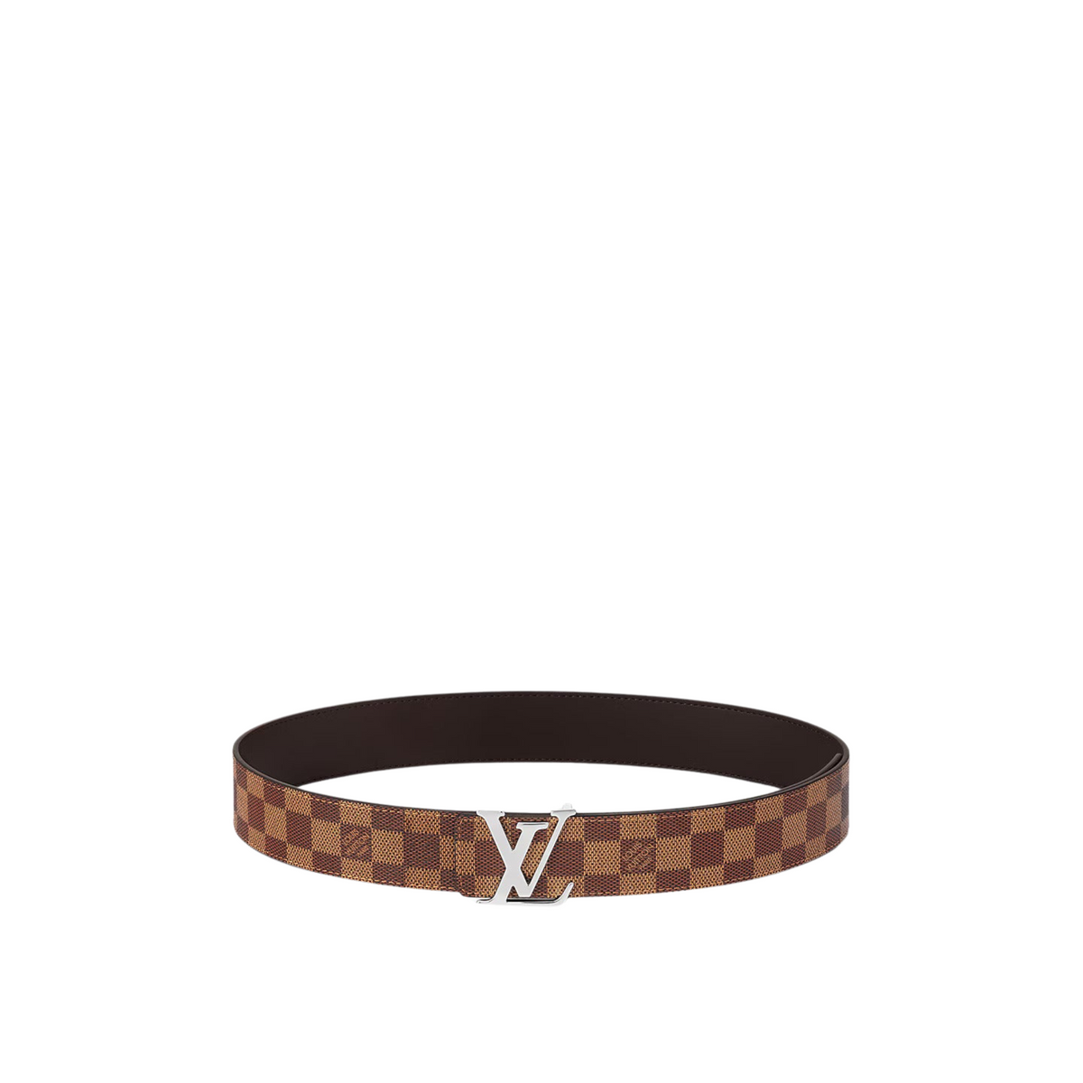 Brown leather belt with silver square buckle on wooden surface