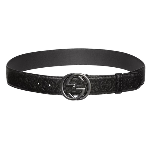 black belt with silver G buckle oversized geometric belt buckle unisex statement leather belt