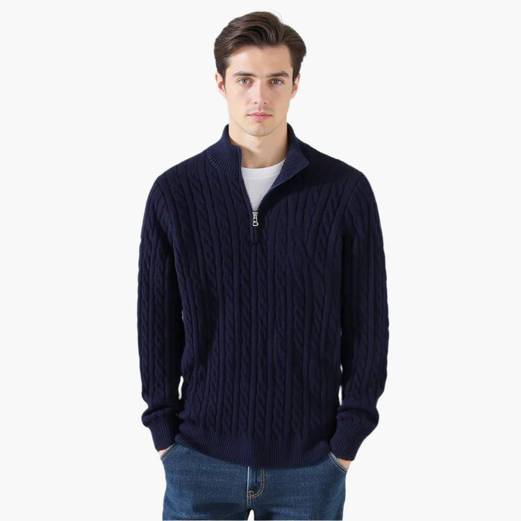Sweat zippé bleu marine homme élégant unisexe tendance en coton
