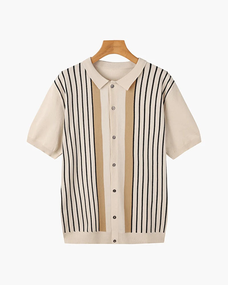Men's Summer Stripes Short-sleeved Polo Shirt Knitted Jacket